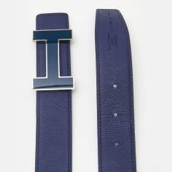 Hermes Bleu Saphir/Noir Epsom and Swift Leather Quizz H Reversible Belt 95 CM