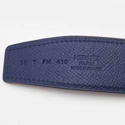 Hermes Bleu Saphir/Noir Epsom and Swift Leather Quizz H Reversible Belt 95 CM