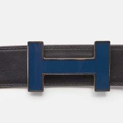 Hermes Bleu Saphir/Noir Epsom and Swift Leather Quizz H Reversible Belt 95 CM