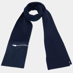 Hermes Navy Blue Cashmere Blend Nylon Pocket Detailed Just In Case Muffler  