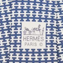 Pre Owned Hermes Navy Blue H Print Silk Traditional Tie