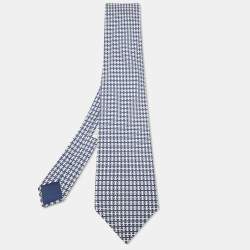 Pre Owned Hermes Navy Blue H Print Silk Traditional Tie