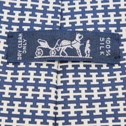Pre Owned Hermes Navy Blue H Print Silk Traditional Tie
