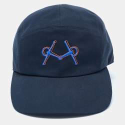 Pre Owned Hermes Midnight Blue Embroidered Cotton Baseball Cap Size 59