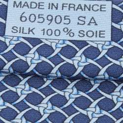 Hermes Blue Printed Silk Tie