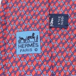 Hermès Red H Box Print Silk Tie