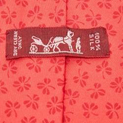Hermes Red Clover Leaf Print Silk Traditional Tie