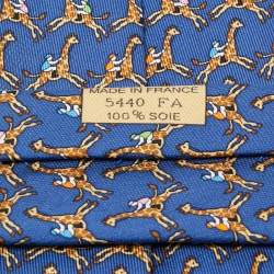 Hermes Navy Blue Sophie Giraffe Print Silk Tie
