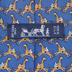 Pre Owned Hermes Navy Blue Sophie Giraffe Print Silk Tie