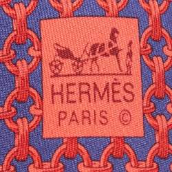 Hermes Navy Blue/Red Chain Link Print Silk Traditional Tie