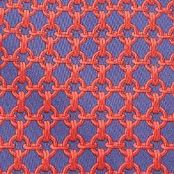 Hermes Navy Blue/Red Chain Link Print Silk Traditional Tie