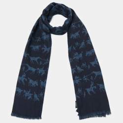 Hermes Bicolor Equestrian Jacquard Reversible Cashmere & Silk Muffler