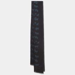 Hermes Bicolor Equestrian Jacquard Reversible Cashmere & Silk Muffler