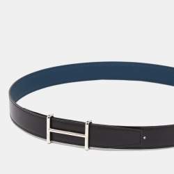 Pre Owned Hermes Noir/Bleu de Presse Chamonix and Togo Leather Idem H Buckle Reversible Belt 95 CM