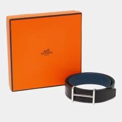 Pre Owned Hermes Noir/Bleu de Presse Chamonix and Togo Leather Idem H Buckle Reversible Belt 95 CM