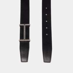 Pre Owned Hermes Noir/Bleu de Presse Chamonix and Togo Leather Idem H Buckle Reversible Belt 95 CM