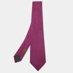 Hermes Dark Pink Horsebit Patterned Silk Tie 