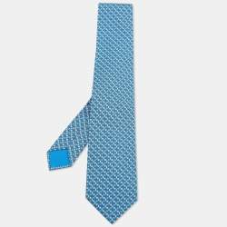 Hermès Blue Patterned Silk Tie 