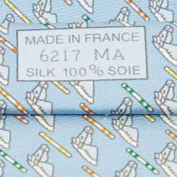 Pre Owned Hermès  Blue Horse Print Silk Tie