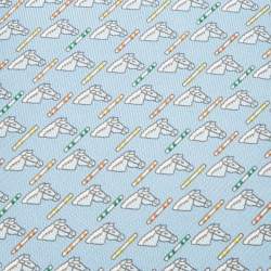 Pre Owned Hermès  Blue Horse Print Silk Tie