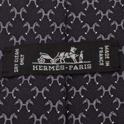 Pre Owned Hermès Vintage Black Horse Print Silk Tie