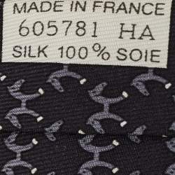 Pre Owned Hermès Vintage Black Horse Print Silk Tie