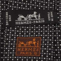 Hermes Black Dotted Silk Tie