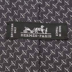 Hermès Black Chain Link Print Silk Tie