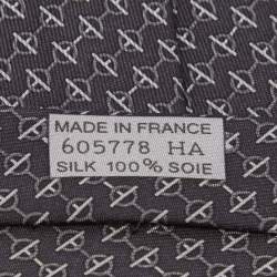 Hermès Black Chain Link Print Silk Tie