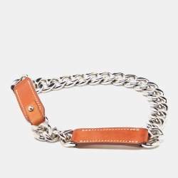 Hermes Brown Barenia Leather Chain Dog Collar