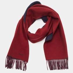 Hermès Red/Navy Blue Cashmere Fringed Muffler