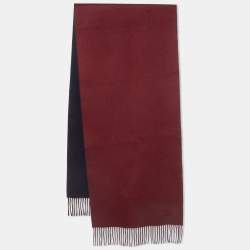Hermès Red/Navy Blue Cashmere Fringed Muffler