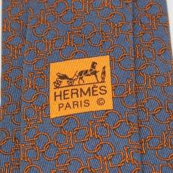 Pre Owned Hermès Grey Geometric Print Silk Narrow Tie