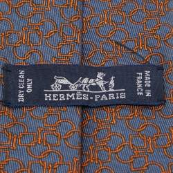 Pre Owned Hermès Grey Geometric Print Silk Narrow Tie