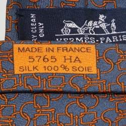 Pre Owned Hermès Grey Geometric Print Silk Narrow Tie