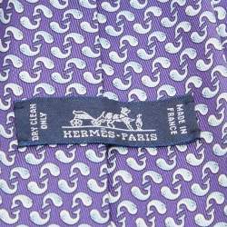 Pre Owned Hermès Blue Dolphin Print Silk Tie
