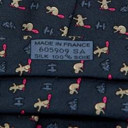 Pre Owned Hermès Blue Beaver Castor Construction Print Silk Tie