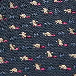 Pre Owned Hermès Blue Beaver Castor Construction Print Silk Tie