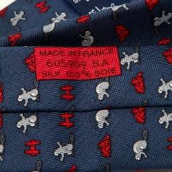 Hermès Blue Beaver Castor Construction Print Silk Tie