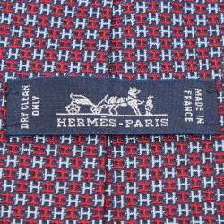 Hermes Navy Blue H Jacquard Silk Tie 