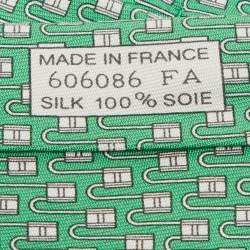 Hermes Green Geometric Print Silk Tie