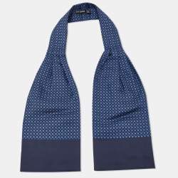 Hermes Navy Blue Horse Print Silk Ascot Tie Scarf