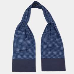 Hermes Navy Blue Horse Print Silk Ascot Tie Scarf