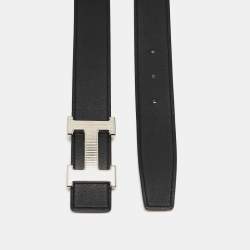 Pre Owned Hermes Noir/Gold Swift and Epsom Leather H Striee Buckle Reversible Belt 100 CM