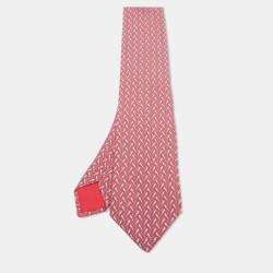 Hermès Red Birds Print Silk Tie