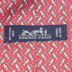 Hermès Red Birds Print Silk Tie