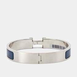 Hermes Clic H Blue Enamel Palladium Plated Bracelet