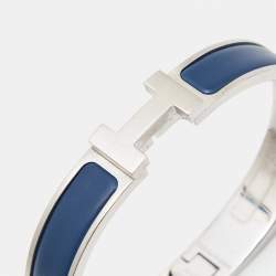 Hermes Clic H Blue Enamel Palladium Plated Bracelet
