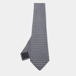 Hermes Navy Blue Horsebit Patterned Silk Tie