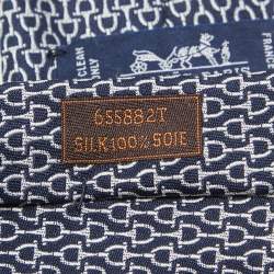 Hermes Navy Blue Horsebit Patterned Silk Tie
